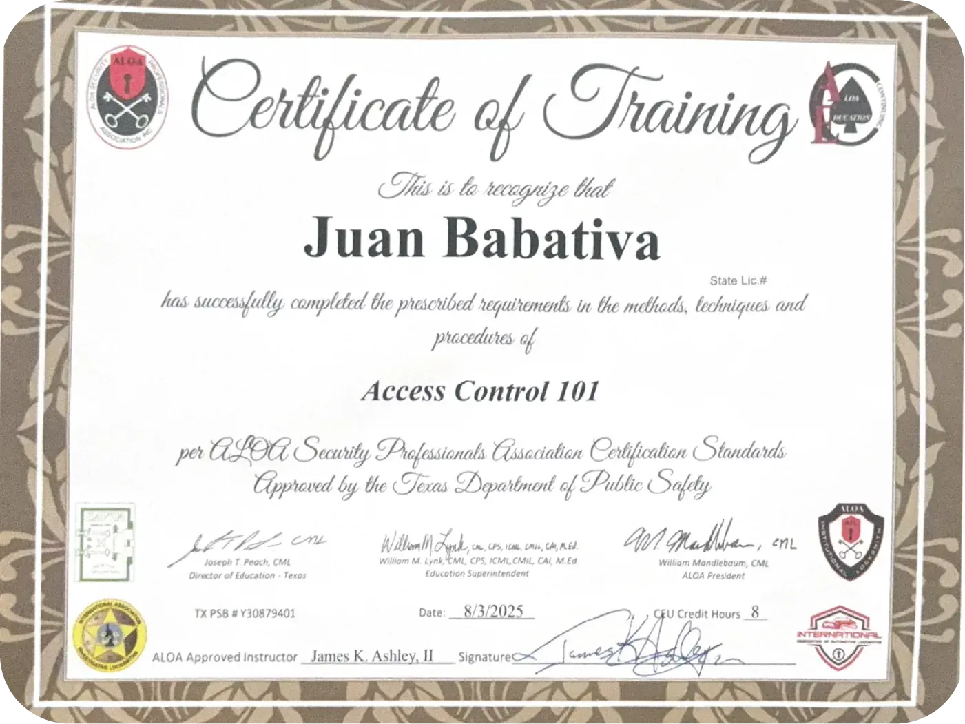 Access Control Certificate